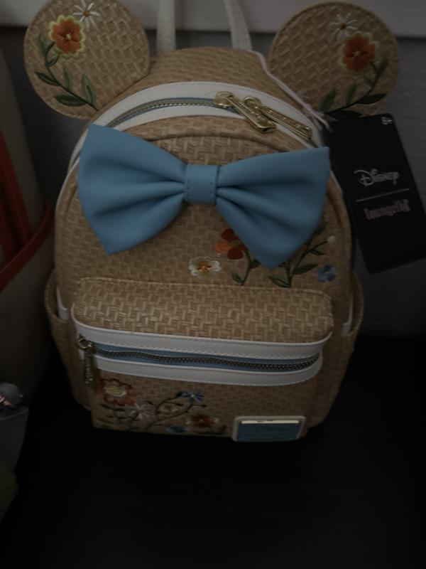 Loungefly Minnie Mouse Raffia Floral Backpack - Tan and Blue Disney Minnie Mouse Orange Floral Ears Mini Backpack main image 4