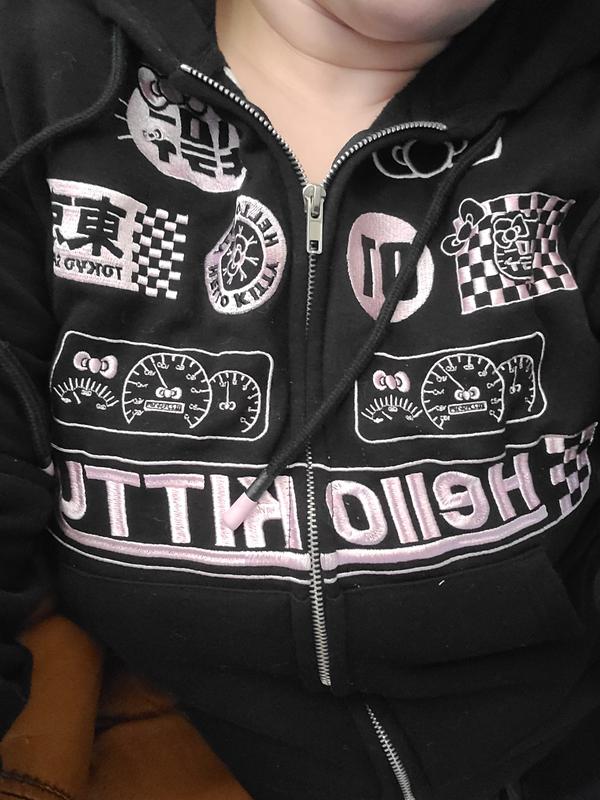 [RADINEO]★24FW★韓国人気★KITTY'S HOOD Sanrio Hello Kitty Racing Patches Cropped Women's Zippered
