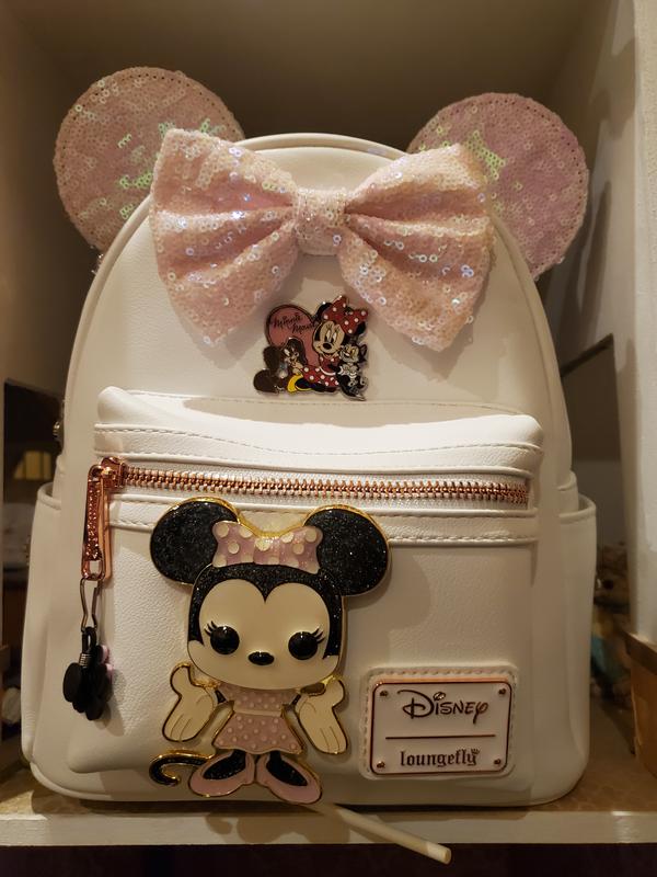 Loungefly Iridescent Sequin Mini Backpack in Pink and Gold Amazon.com | Loungefly Disney Parks Minnie Mouse Sequin Mini  main image 2
