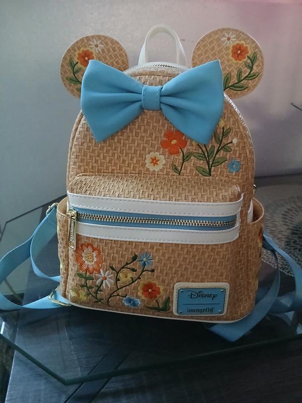 Loungefly Minnie Mouse Raffia Floral Backpack - Tan and Blue Disney Minnie Mouse Orange Floral Ears Mini Backpack main image 3