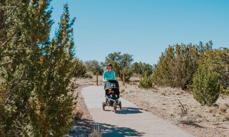 Jogging on a paved desert trail.