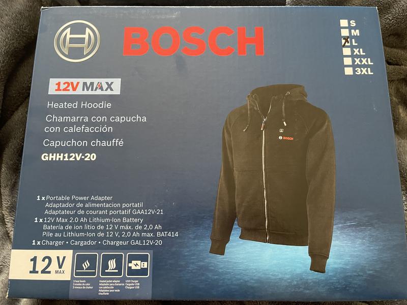 Veste chauffante Bosch 12 V Max avec adaptateur d'alimentation portable  taille XXL GHJ12V-20XXLN12