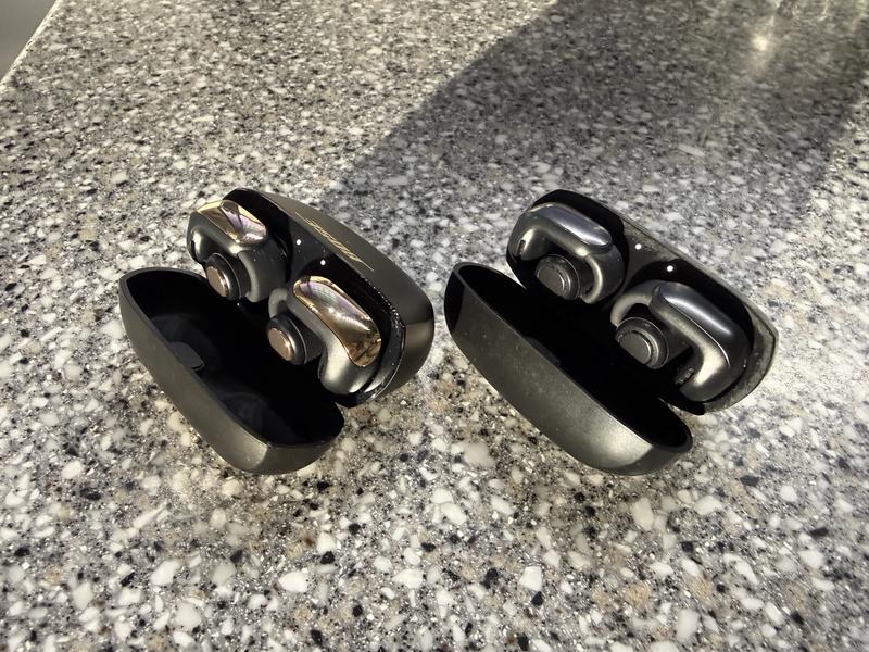 The gold pair has a gold flake look on the case