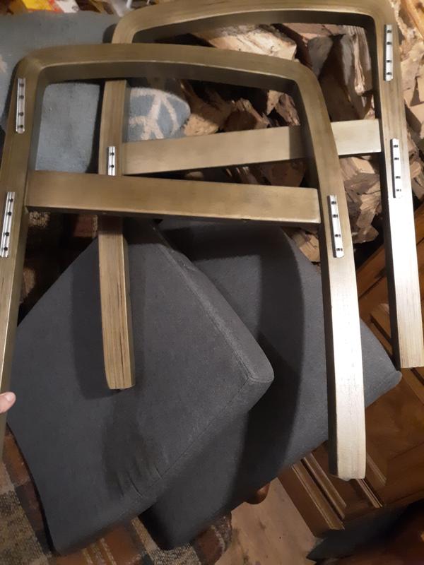 Showing the boss NTR no tools required guest accent or dining chair color gray slate showing the slots on the chair arms and the two cushions