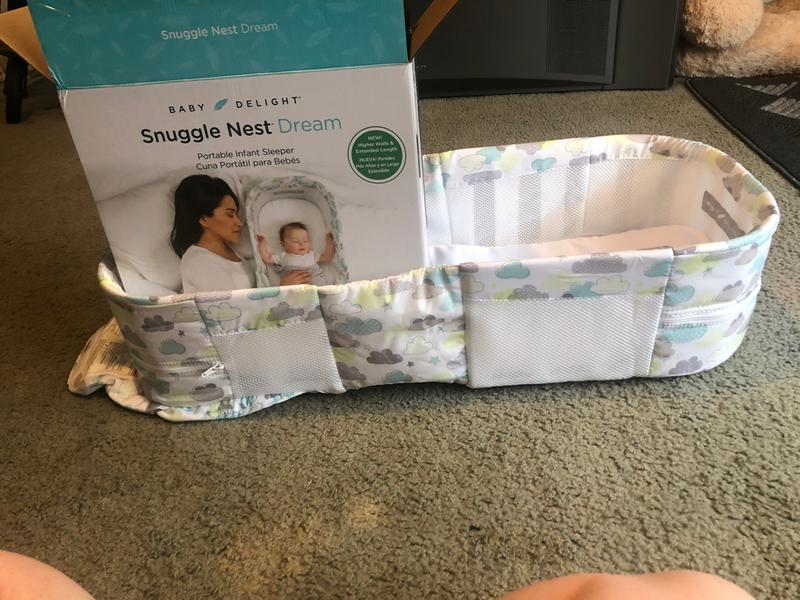 baby delight snuggle nest harmony portable infant sleeper in silver clouds