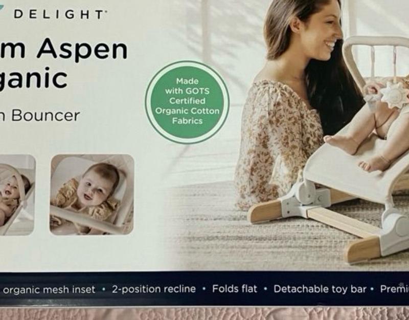 Heirloom Aspen Wood Bouncer Organic Oat Baby Delight