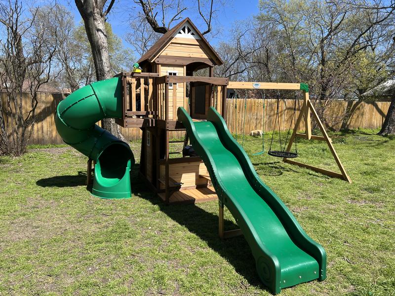 Backyard Discovery Tall Spiral Tube Slide - Left Exit Green - Mounts to 5 ft. Deck Height