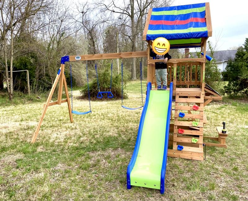 Backyard discovery beach front best sale wooden cedar swing set assembly