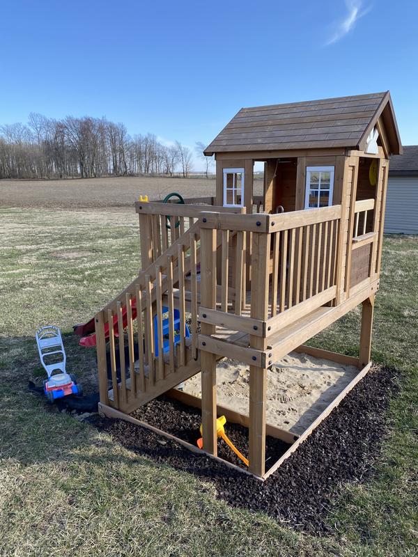 Reviews for Backyard Discovery Scenic Heights Indoor Outdoor All Cedar Wooden Elevated Kids Playhouse w Clubhouse Ladder Staircase and Play Kitchen Pg 4 The Home Depot