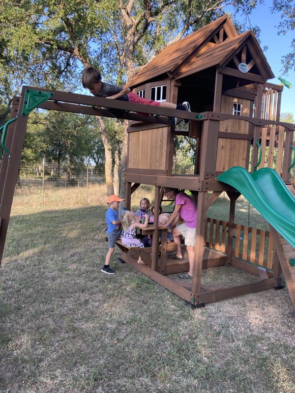 Backyard Discovery Skyfort II Residential Wood Playset with Slide in the Wood Playsets Swing Sets department at Lowes