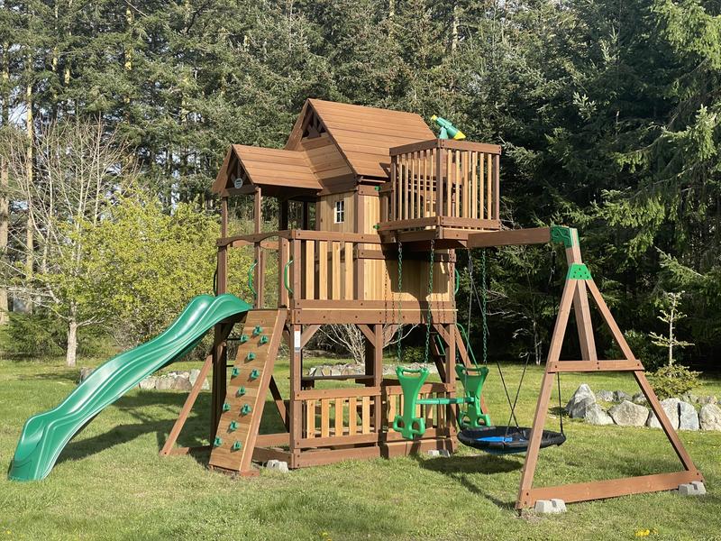 Backyard discovery skyfort ii brown all cedar swing set play set online