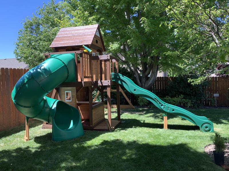 Backyard Discovery Tall Spiral Tube Slide - Left Exit Green - Mounts to 5 ft. Deck Height