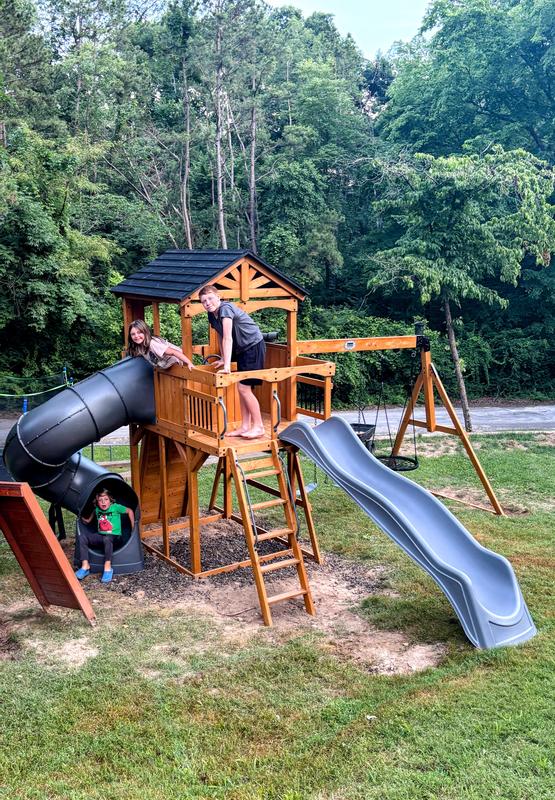 Backyard Discovery Dover Bay Spruce Wood Outdoor Swing Set Playset