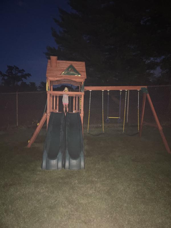 First night on her swingset