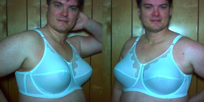 Wearing the bra to demonstrate fit and features