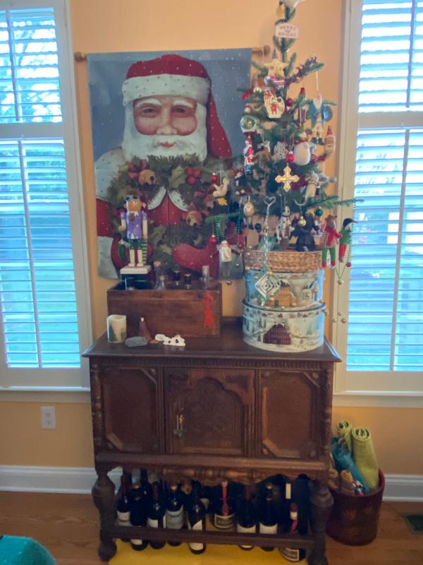 We have limited surfaces so we squeeze lots of Christmas in