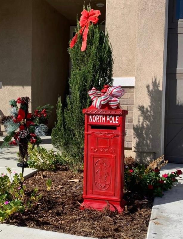 Boîte Aux Lettres Père Noël En Métal Rouge - Hauteur 80 Cm, Décoration De Noël Extérieure