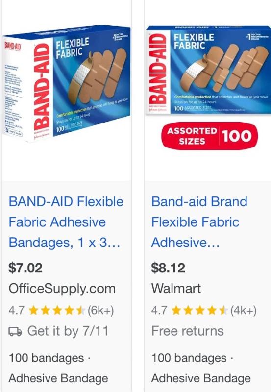 Band-Aid Brand Flexible Fabric Adhesive Bandages for Wound Care and First  Aid, All One Size, 100 Count