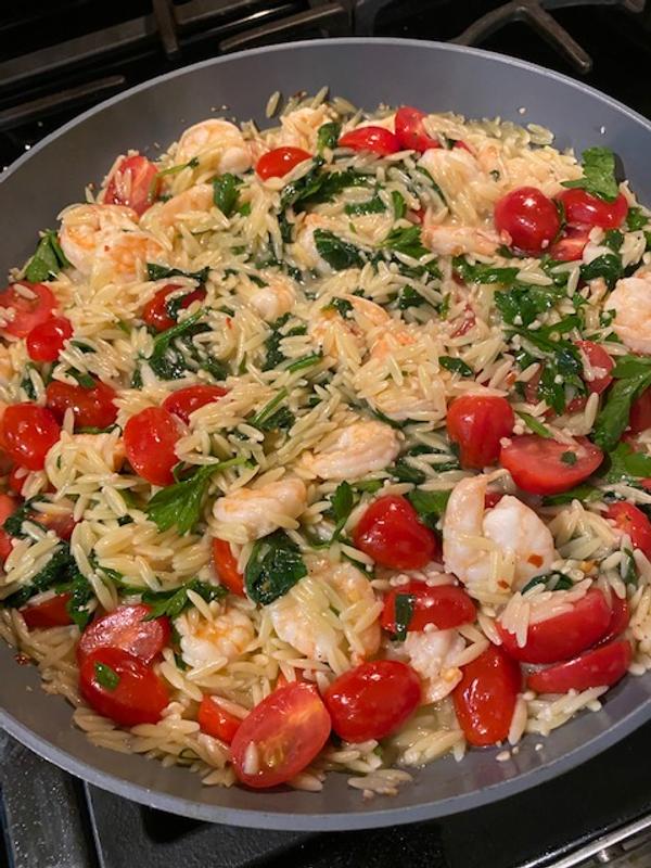 Skillet Shrimp Scampi with Orzo and Tomatoes