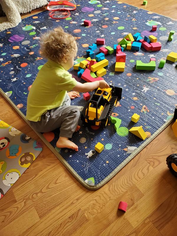 Fun to push the foam blocks around the house!