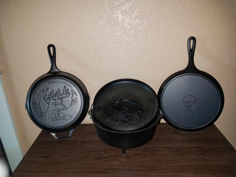 Lodge Wildlife Series - Seasoned Cast Iron Cookware with Wildlife Scenes. 5  Piece Iconic Collector Set Includes 8” Skillet, 10.25” Skillet, 12”  Skillet, 10.5” Grill Pan, and 10.5” Griddle - Cast Iron Pan Store