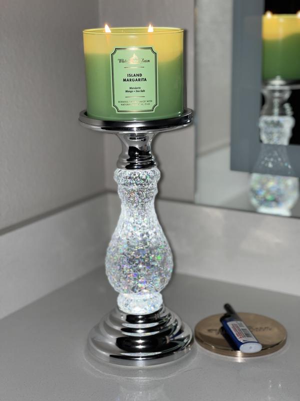 Bath And Body Works Silver Swirling Glitter 3-Wick Candle Pedestal Light Up  New 667553589538