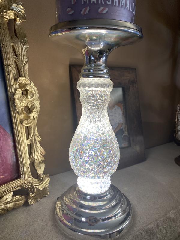 BATH & store BODY WORKS SWIRLING GLITTER PEDESTAL 3 WICK CANDLE HOLDER CLEAR SILVER