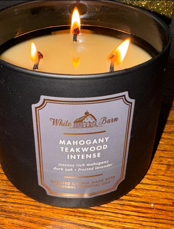 Mahogany Teakwood Increased Intensity 3-Wick Candle - White Barn