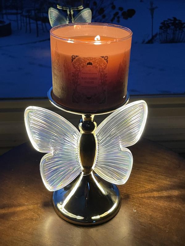 Illuminated Light up Butterfly 3 Wick Candle Holder Bath Body Works