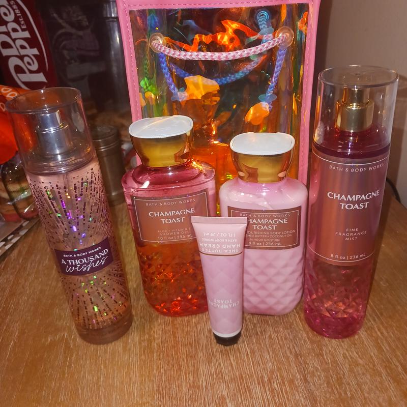 Bath and Body Works - Champagne Toast Body Care - Full Size 4 Piece Gift  set + Random Gift Bag (Includes Fragrance Mist Shower Gel Lotion and Hand  Cream)