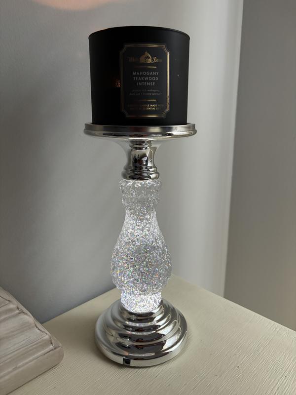 BATH & BODY WORKS SWIRLING GLITTER PEDESTAL 3 WICK CANDLE HOLDER offers CLEAR SILVER