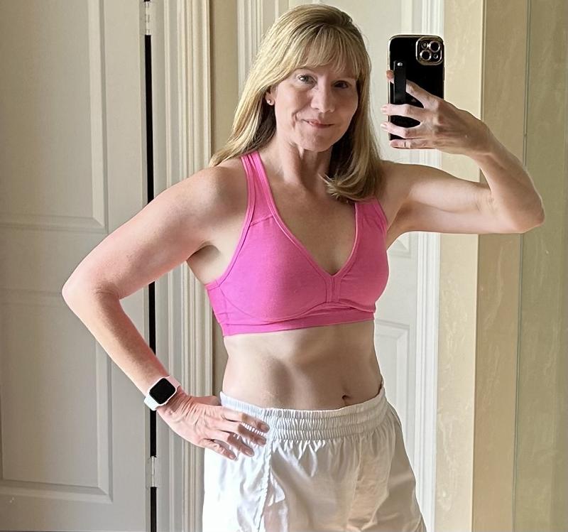 Customer photo for "Spacedye lift Your Spirits Bra - FAVORITE"