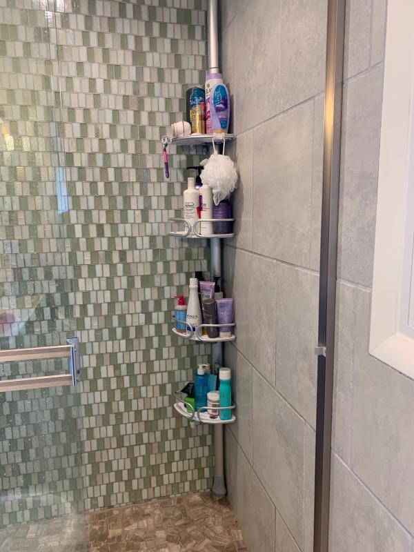 OXO 4Tier Anodized Aluminum Tension Pole Shower Caddy Bed Bath and