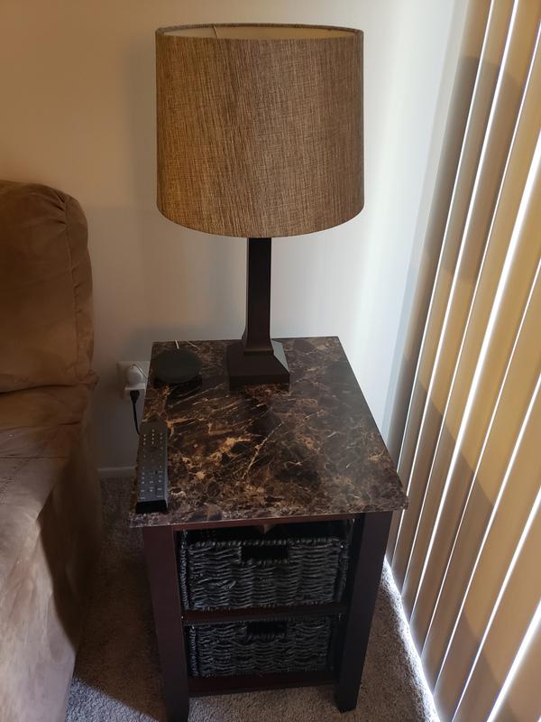 Winsome Trading Zoey Side Table with Faux Marble and Baskets in Antique
