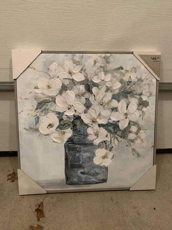 White Florals 31Inch Square Framed Canvas Wall Art Bed Bath and