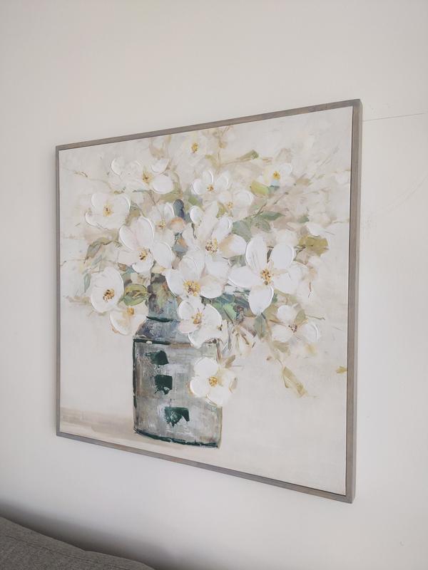 White Florals 31Inch Square Framed Canvas Wall Art Bed Bath and