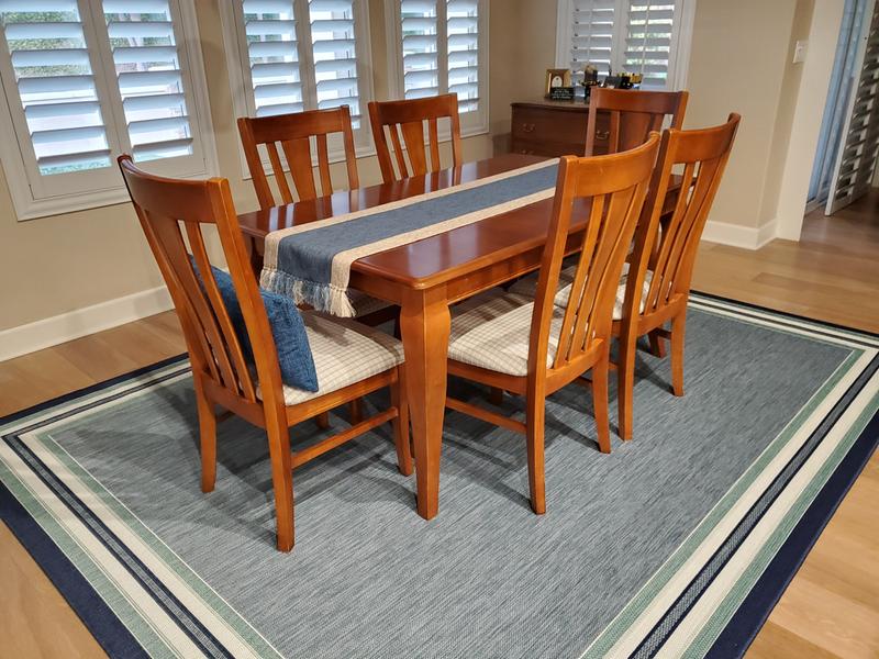 Miami Border Stripe Indoor/Outdoor Area Rug in Blue Bed Bath and