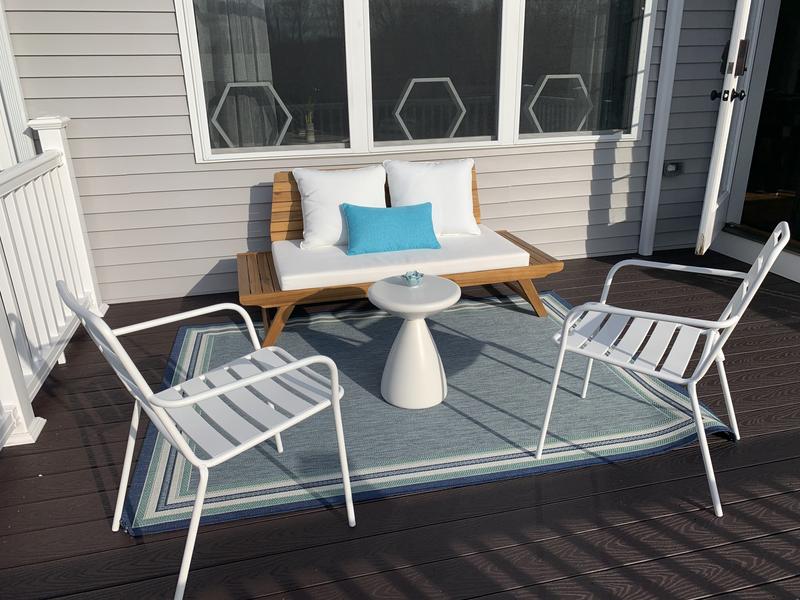 Miami Border Stripe Indoor/Outdoor Area Rug in Blue Bed Bath and