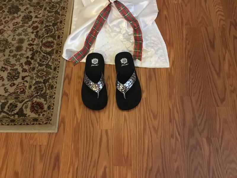 yellow box sandy flip flops