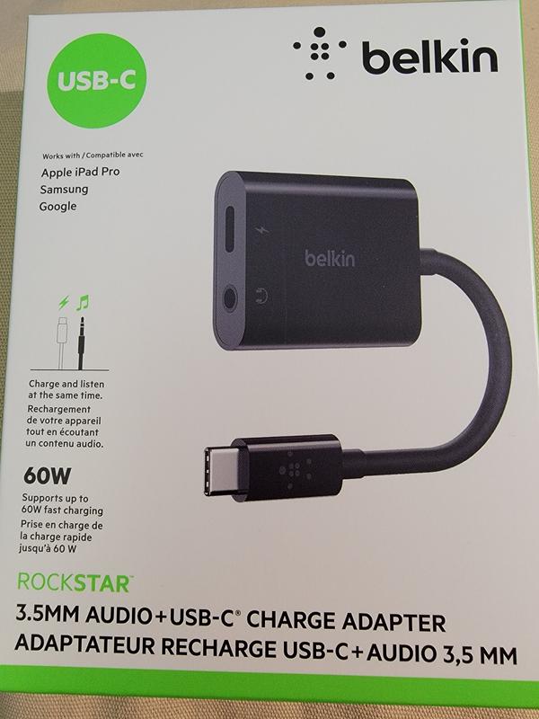 Best Buy: Belkin RockStar 3.5mm Audio + USB-C Charge Adapter Black  F7U080BTBLK