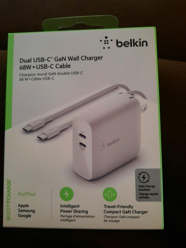 Belkin WCH003DQ2MWH BOOST CHARGE™ Dual USB-C GaN Wall Charger 68W