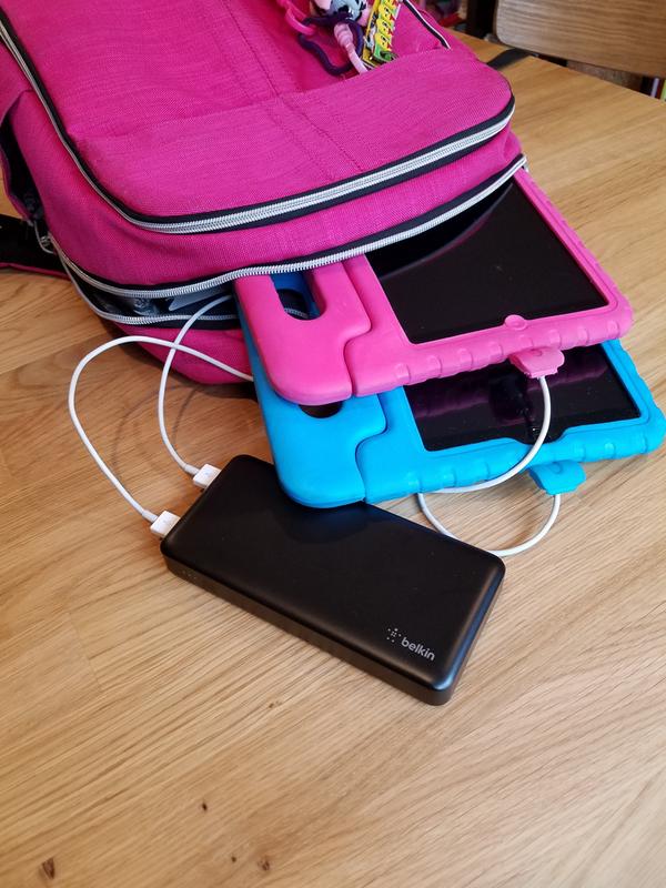 Kids tablets charging on the go.  No more picking your favorite kid to charge their ipad first ;)