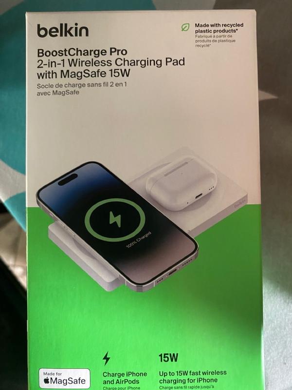 Belkin station de recharge BoostCharge Pro avec MagSafe, chargeur sans fil  3-en-1 pour iPhone 15 / 14 / 13 / 12 + Apple Watch + AirPods, recharge