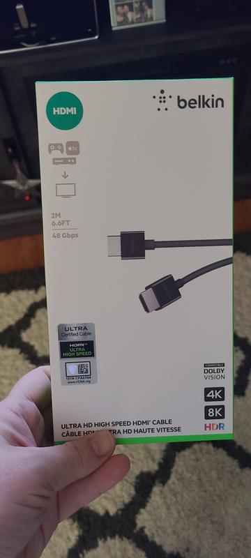 Belkin Ultra HD HDMI 2.1 Cable 6.6FT/2M, 4K High Speed , 48Gbps HDMI 2.1  Cord - Dolby Vision HDR & 8K@60Hz Capable, Compatible w/ Playstation, PS4