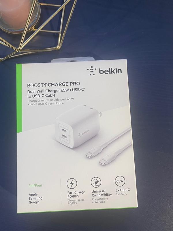 Belkin Chargeur USB Dual USB-C GaN PD 65W + câble USB-C - WCH013vf2MWH-B6 