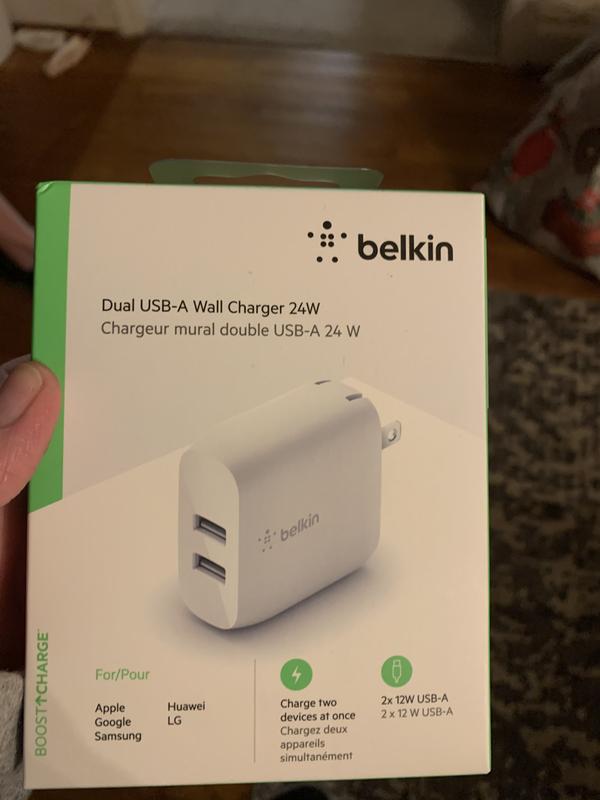 Belkin 2.4a/2x12w 2-port Usb-a Home Charger With 3.3' Braided Usb