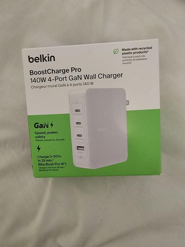 Belkin BoostCharge Pro Cargador de Pared GaN con 4 Puertos PD 140W con 3  Puertos USB-C, PcComponent