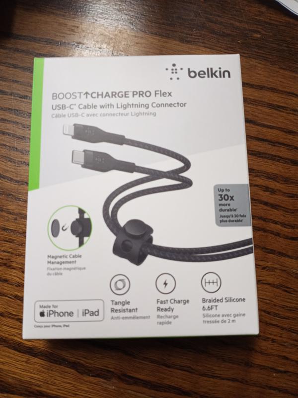 Belkin BoostCharge Pro Flex USB-C Lightning Connector 6.6' Cable + Strap -  Black