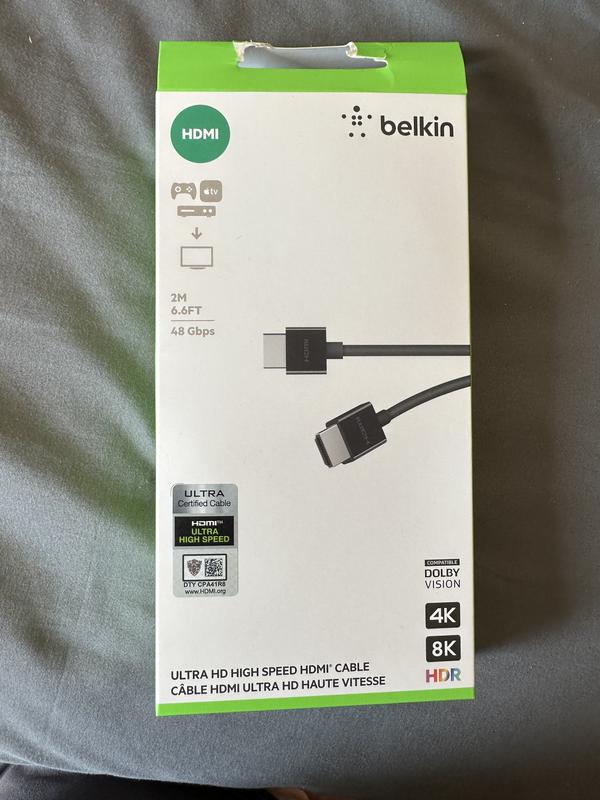 Belkin Ultra HD HDMI 2.1 Cable 6.6FT/2M, 4K High Speed , 48Gbps HDMI  2.1 Cord - Dolby Vision HDR & 8K@60Hz Capable, Compatible w/ Playstation,  PS4, PS5, Xbox Series X, RokuTV