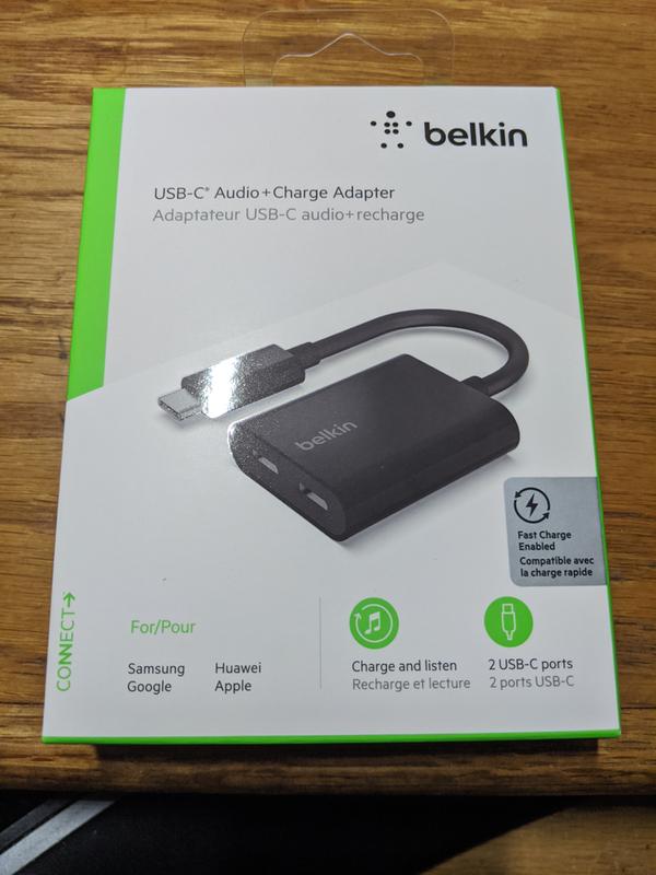 Belkin RockStar USB-C Audio + Charge Adapter, Headphone Adapter w/ USB-C  60W Power Delivery Fast Charging for iPhone, iPad Pro, Galaxy, Note, Google